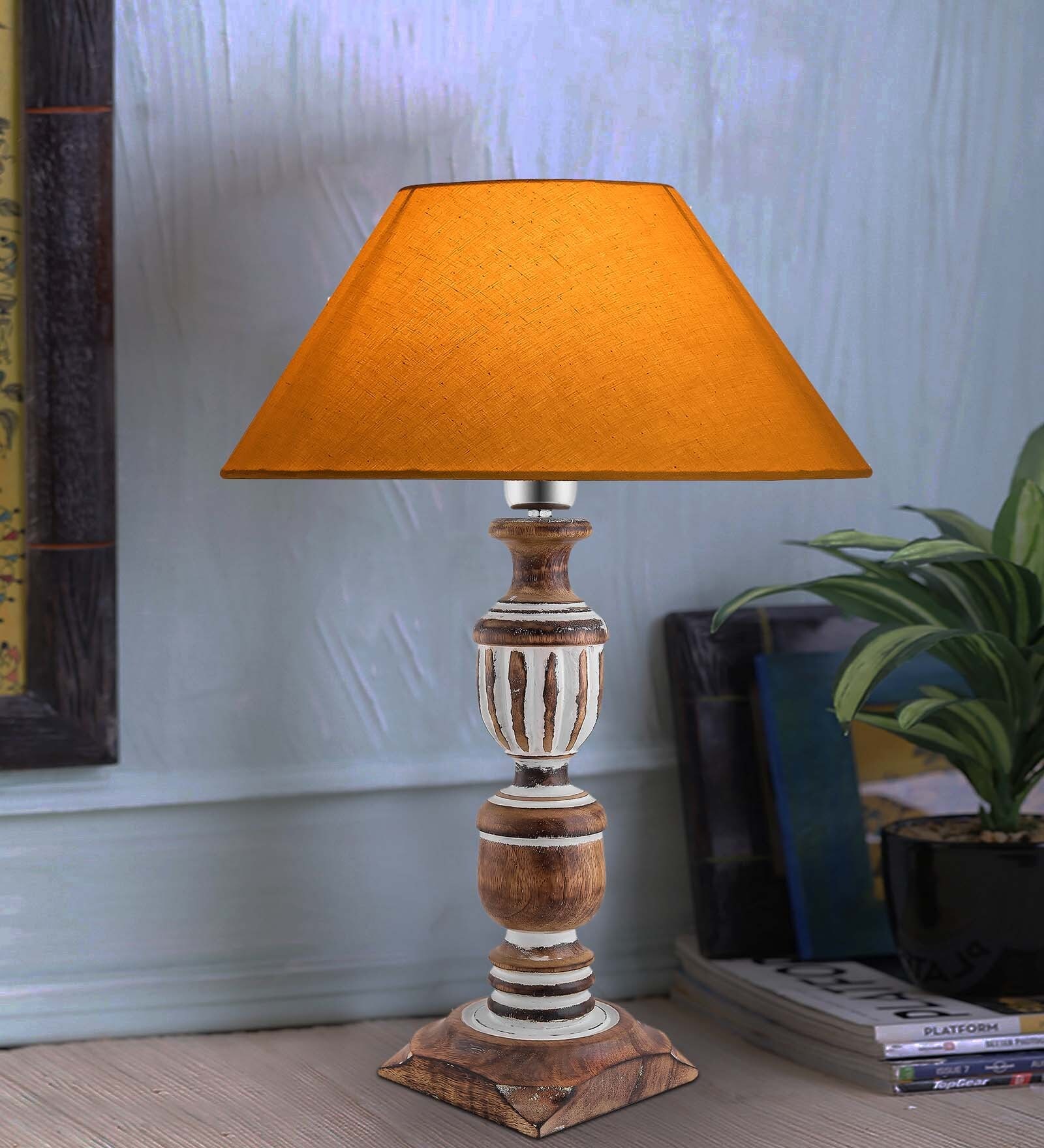 Antique Solid Timber Turned table lamp with Blue shade
