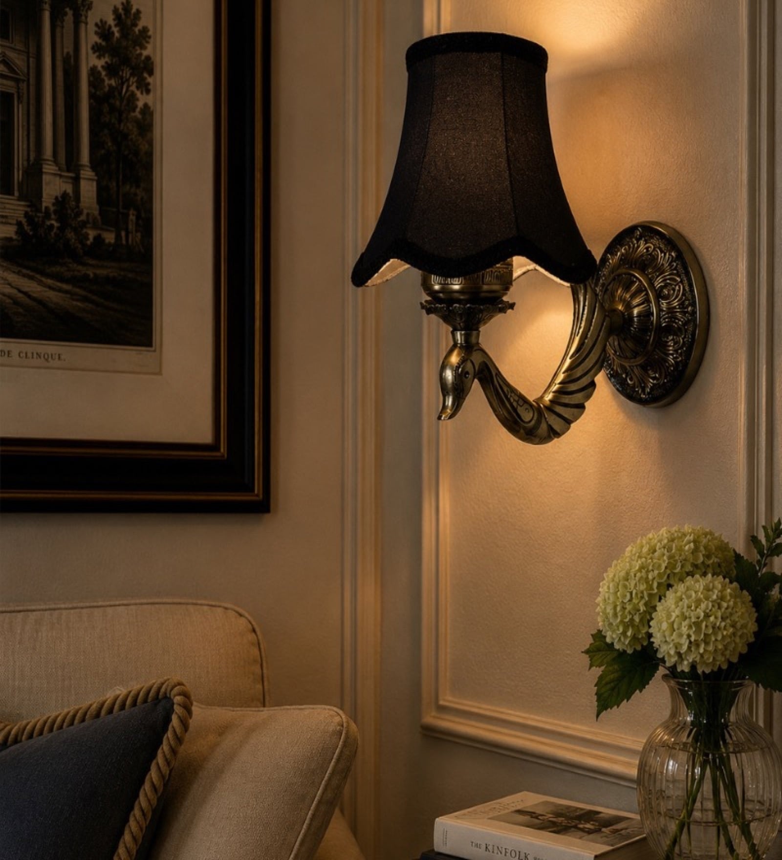 Antique Wall Mounted Lamp with Black Cotton Shade