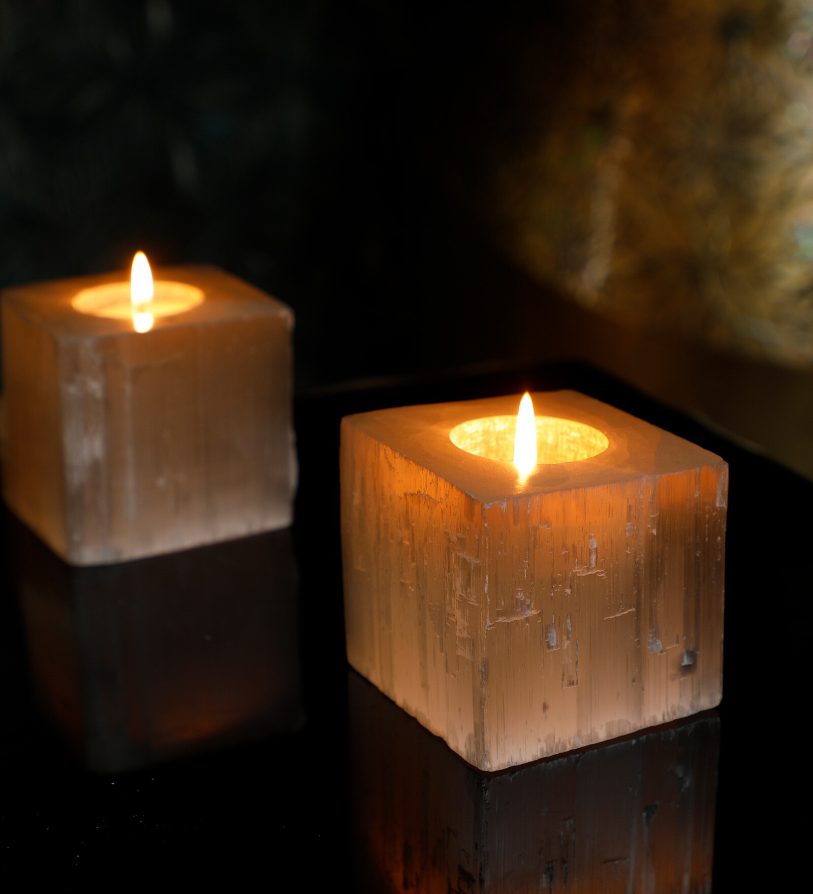 Antique Selenite White Glass Candle Holder