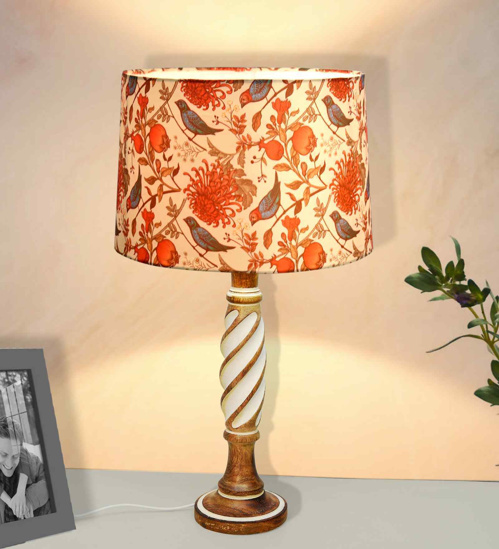 Antique White Twister Wood Table lamp