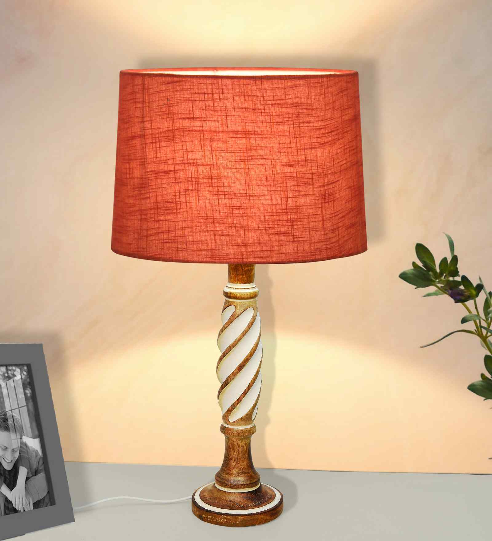 Antique White Twister Wood Table lamp