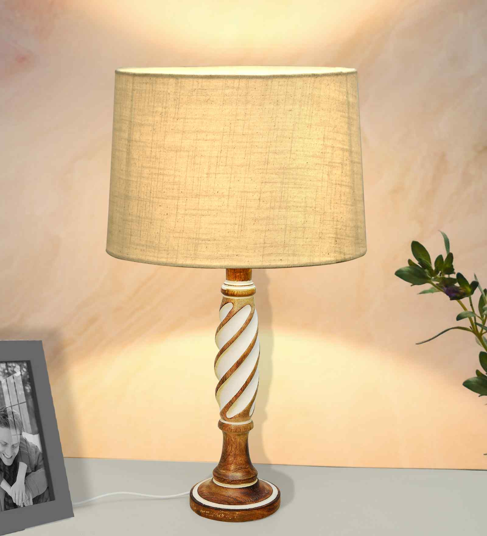 Antique White Twister Wood Table lamp