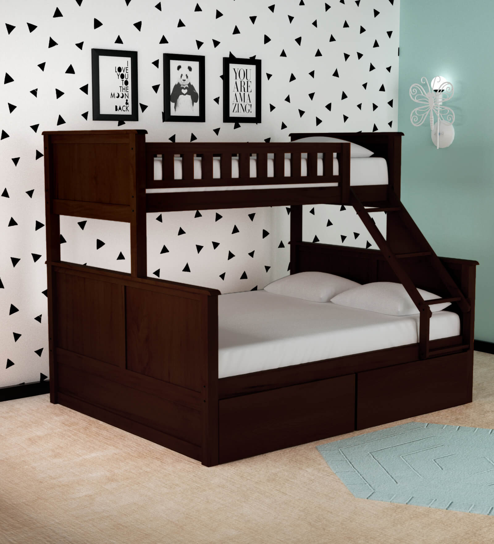 Antonia Bunk Bed (Single & Queen) with Drawer Storage in Wenge Finish