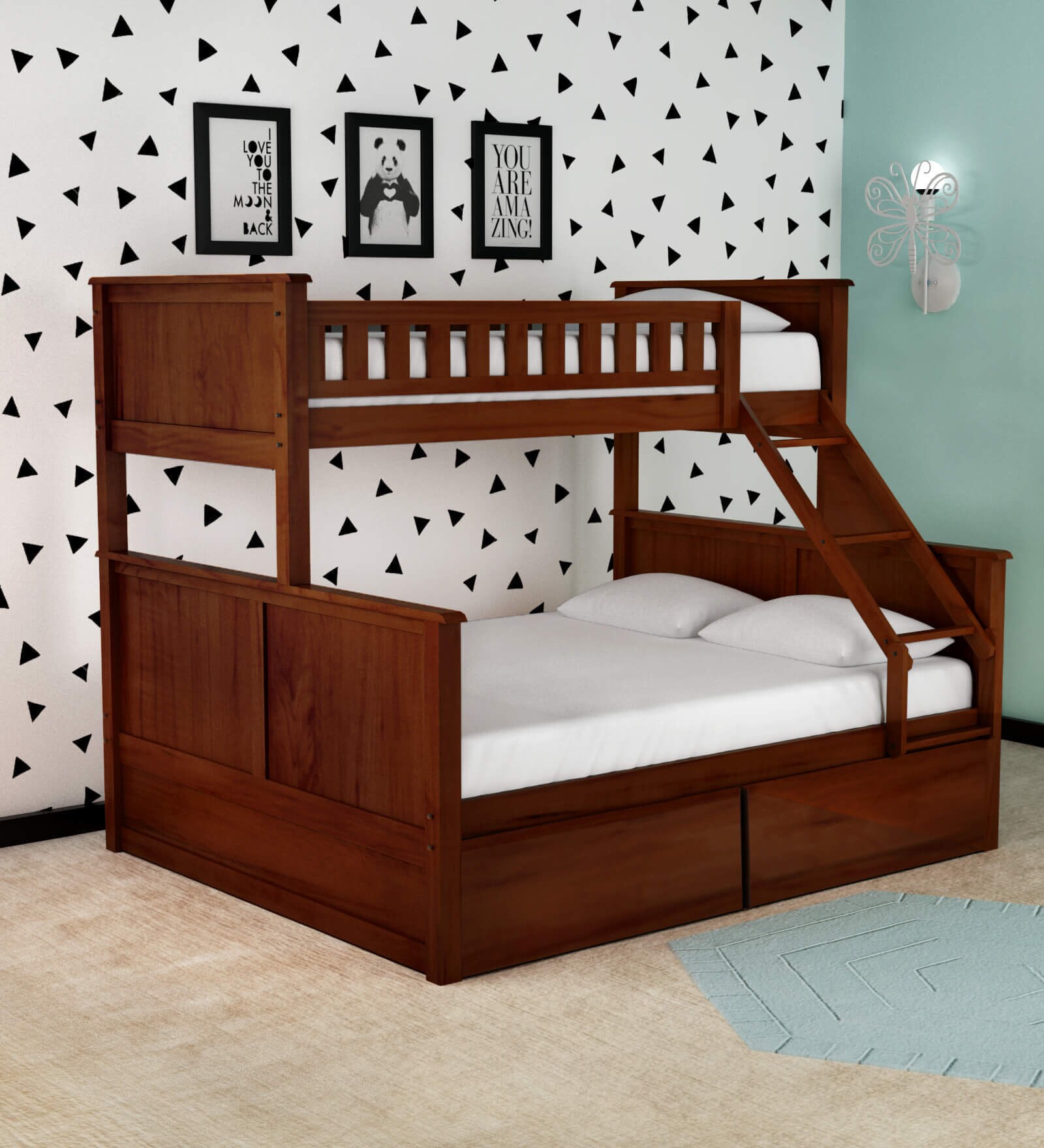 Buy Antonia Bunk Bed (Single & Queen) with Drawer Storage in Walnut ...