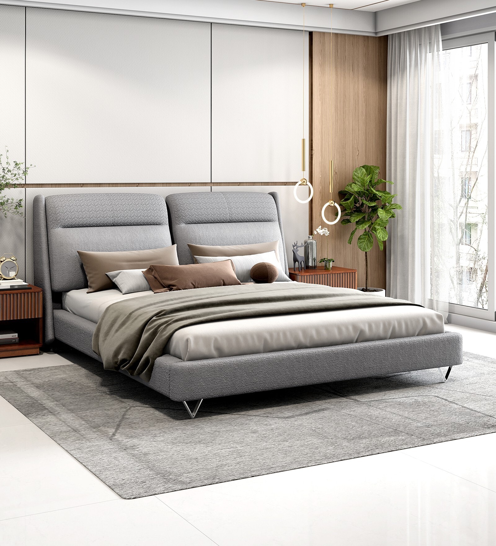 Antonio Boucle King Size Bed In Grey Finish