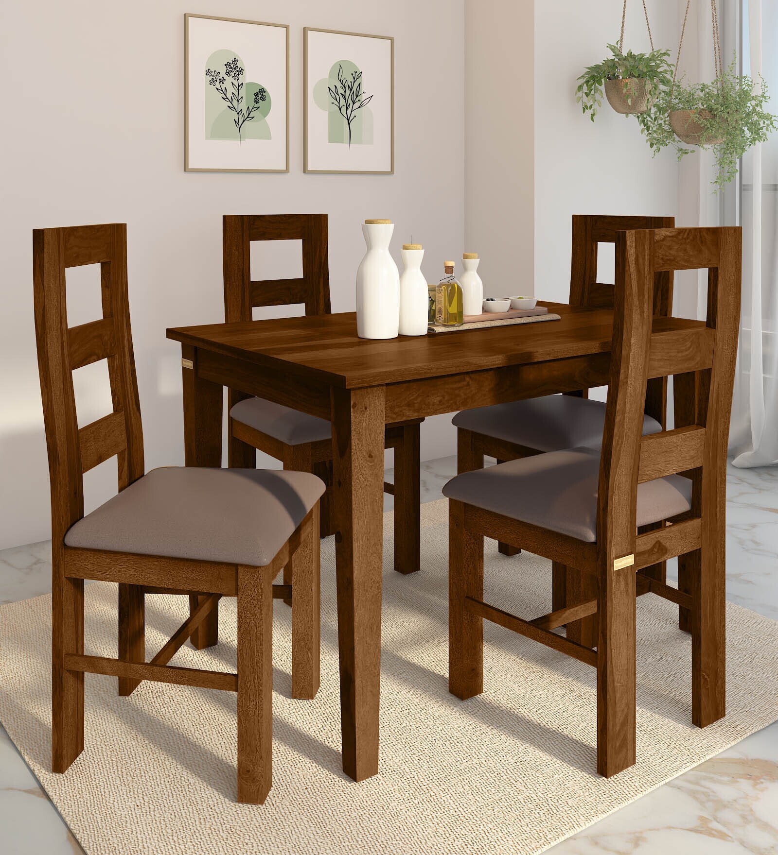 Buy Anzio Sheesham Wood 4 Seater Dining Set In Scratch Resistant ...