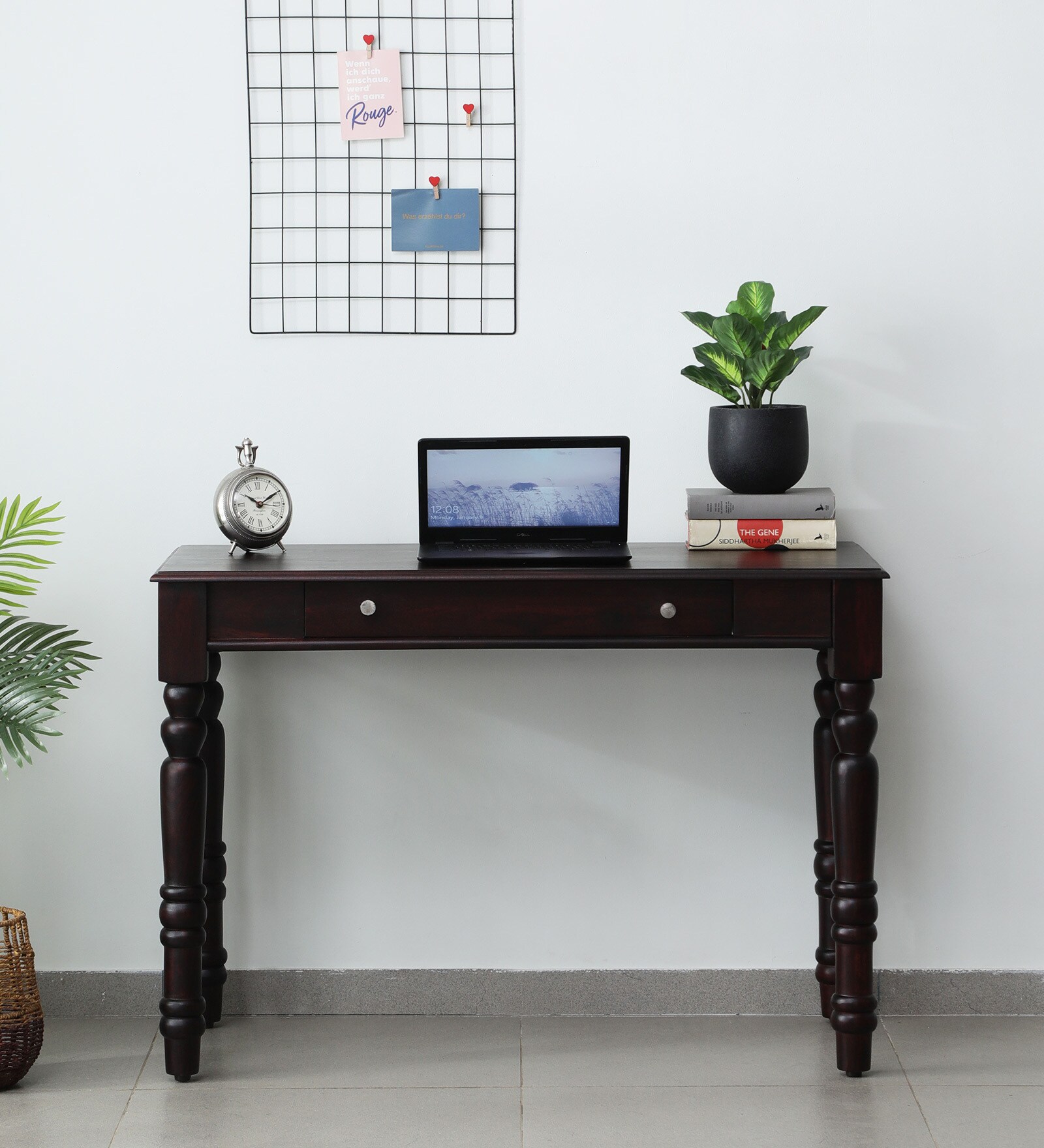 Caldwell Sheesham Wood Writing Table In Dark Mahogany Finish