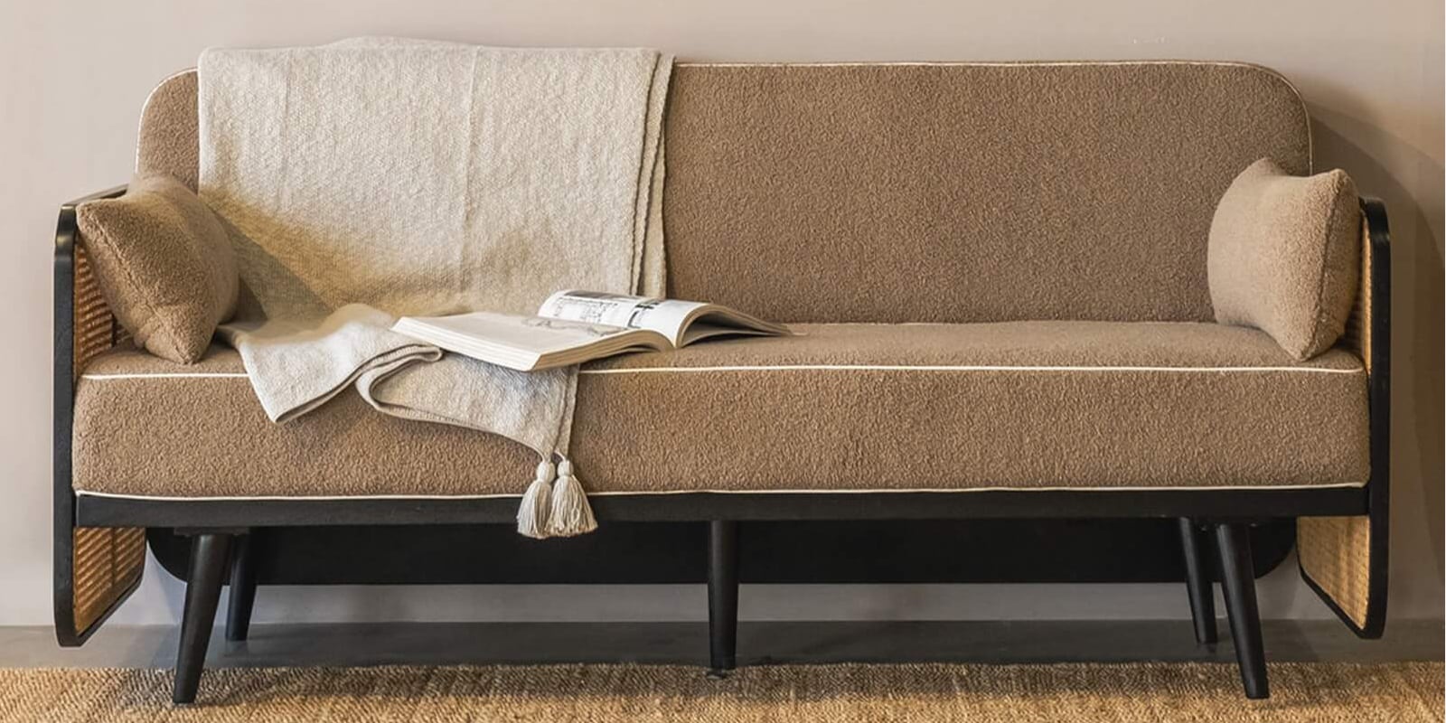 Andaman Havelock Fabric 3 Seater Sofa In Black Finish