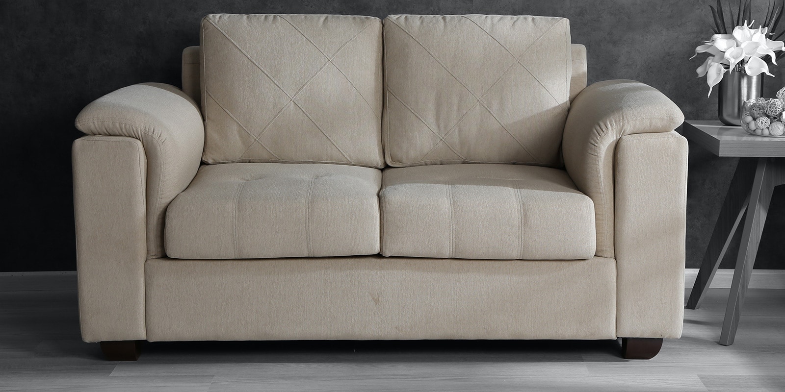 Andres Chenille Fabric 2 Seater Sofa In Beige Colour