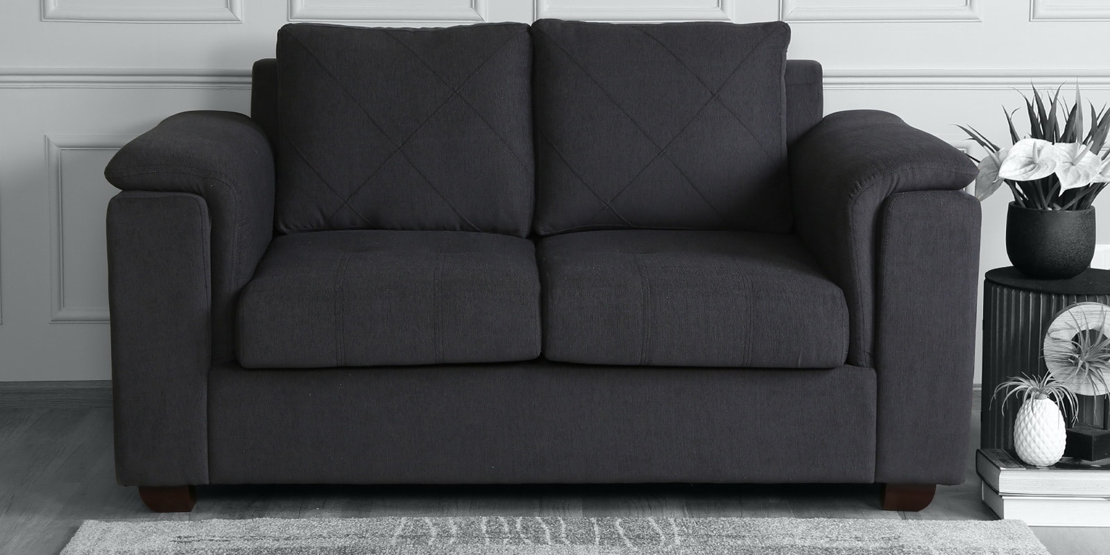 Andres Chenille Fabric 2 Seater Sofa In Charcoal Grey Colour