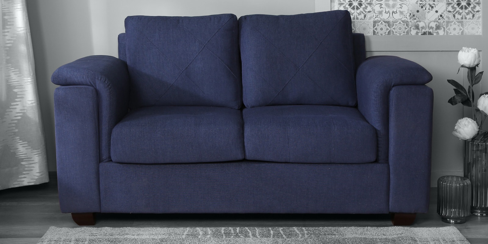 Andres Chenille Fabric 2 Seater Sofa In Navy Blue Colour