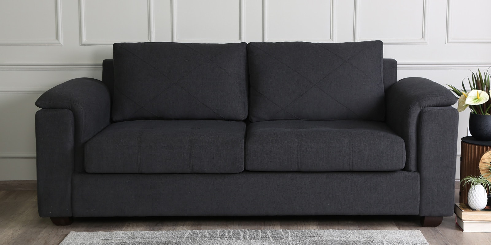Andres Chenille Fabric 3 Seater Sofa In Charcoal Grey Colour