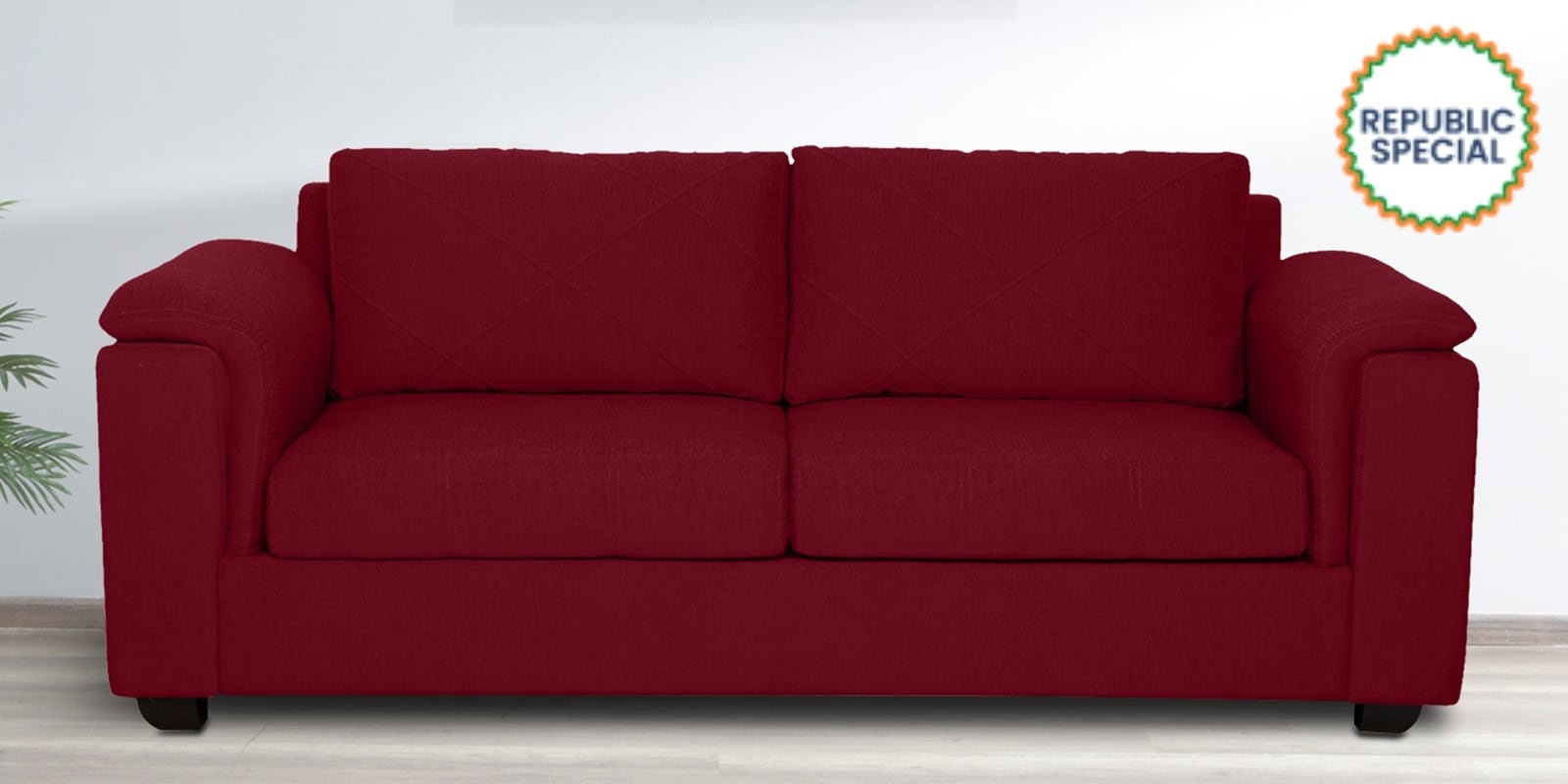 Andres Chenille Fabric 3 Seater Sofa In Garnet Red Colour