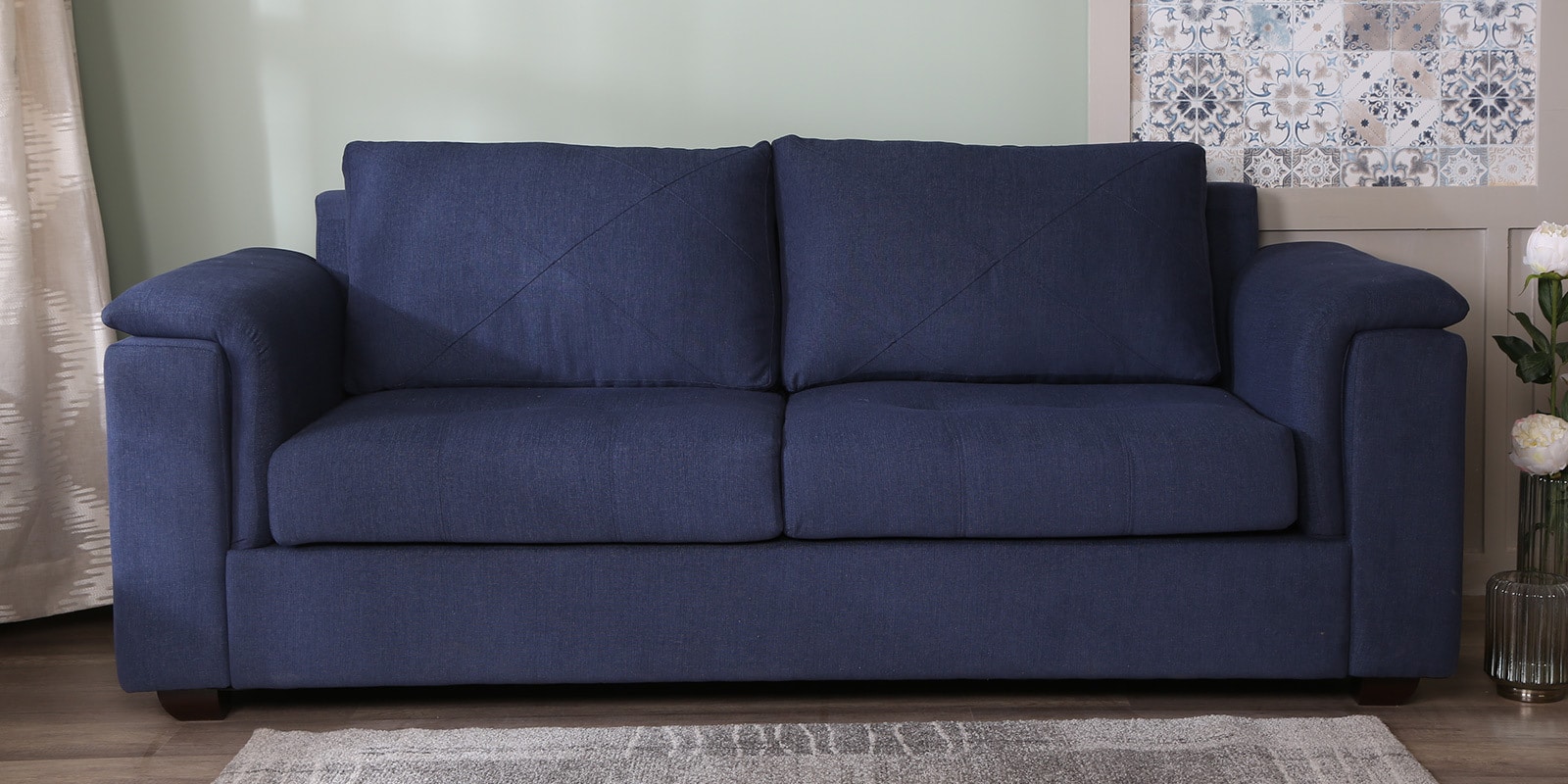 Andres Chenille Fabric 3 Seater Sofa In Navy Blue Colour