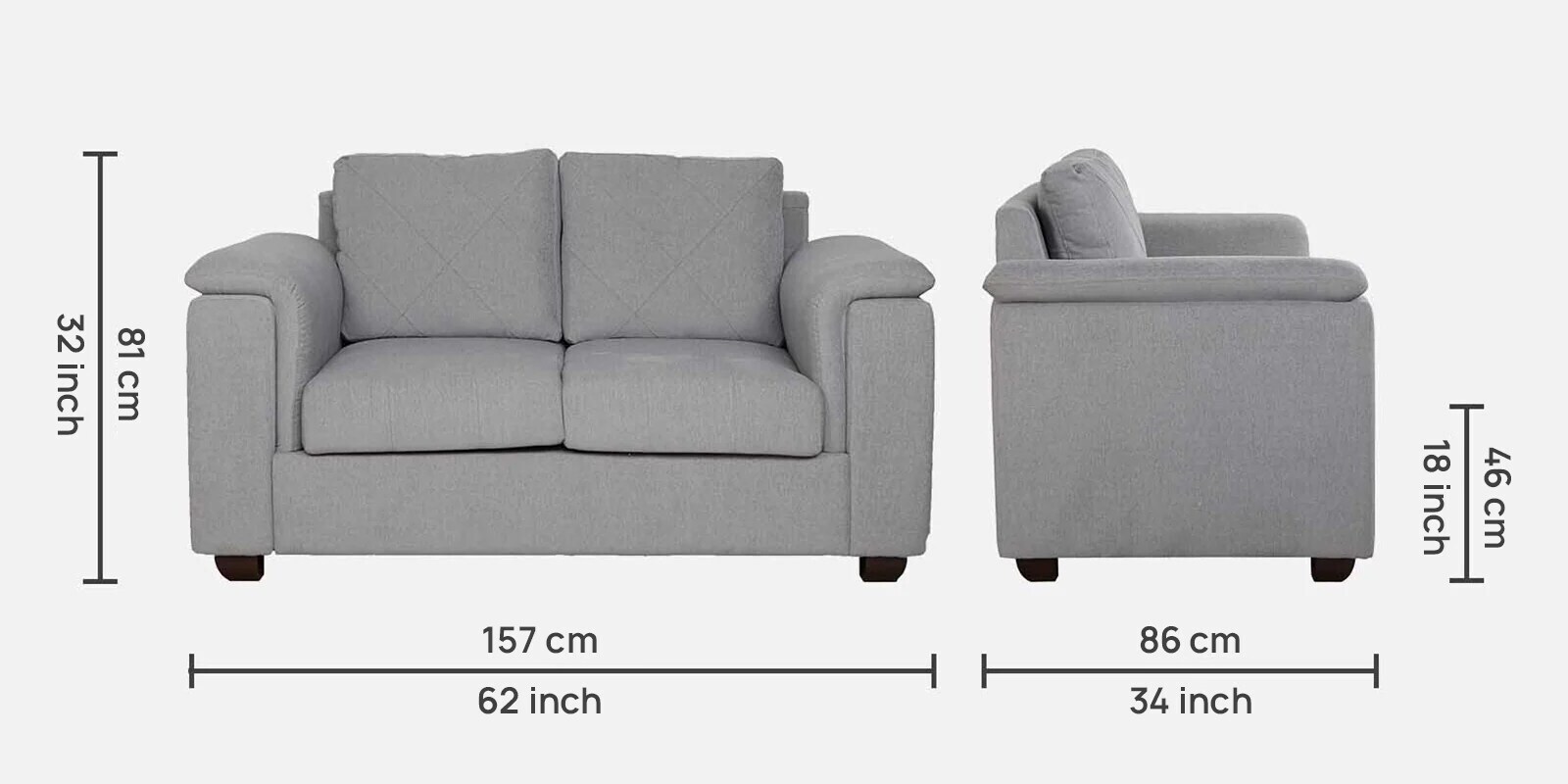 Andres Fabric 2 Seater Sofa In Ash Grey Colour
