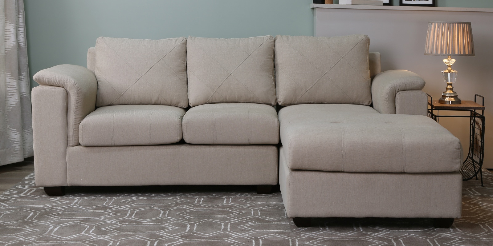 Andres Fabric LHS Sectional Sofa (2 + Lounger) In Beige Colour