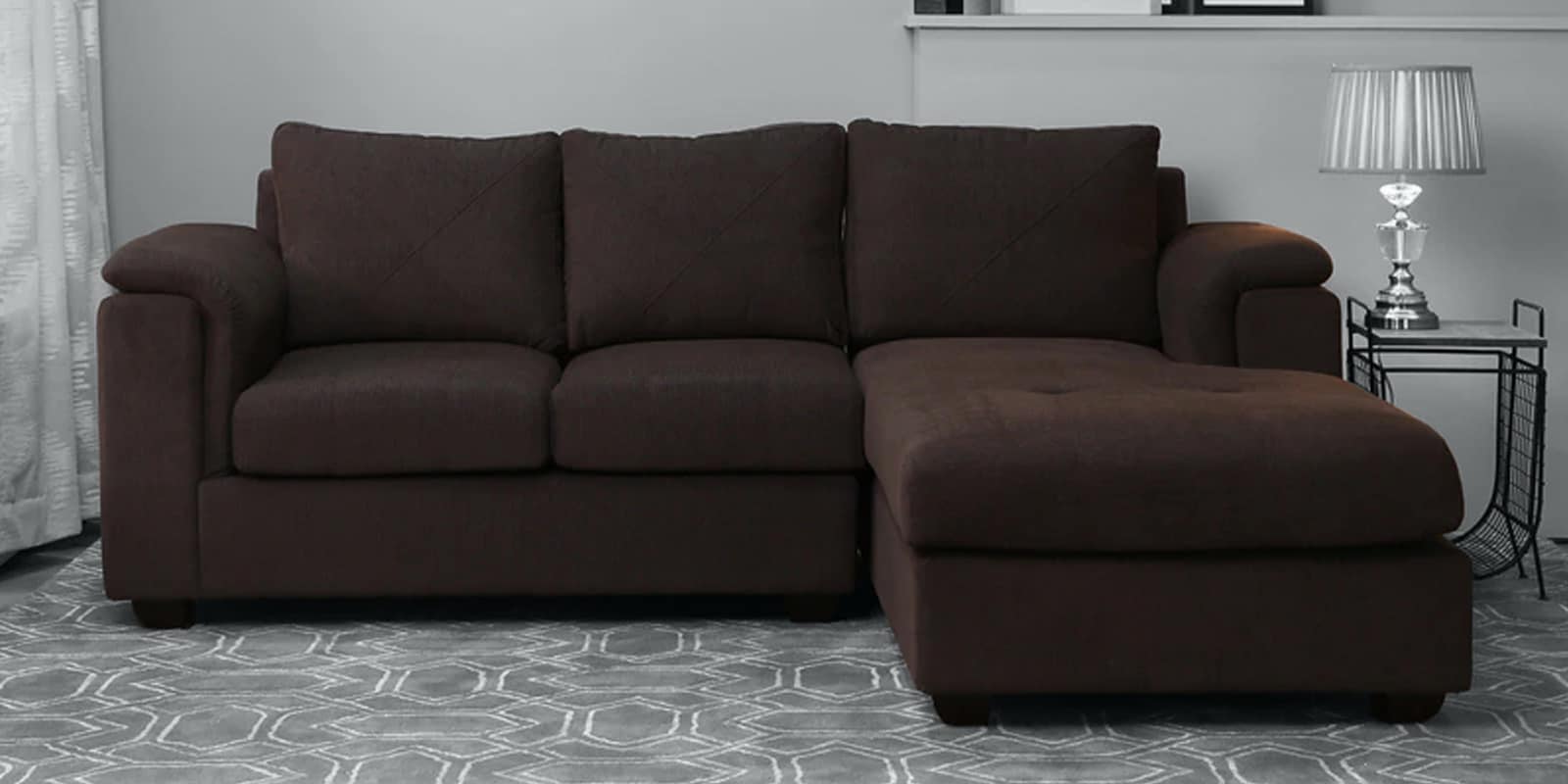 Andres Fabric LHS Sectional Sofa (2 + Lounger) In Chestnut Brown Colour