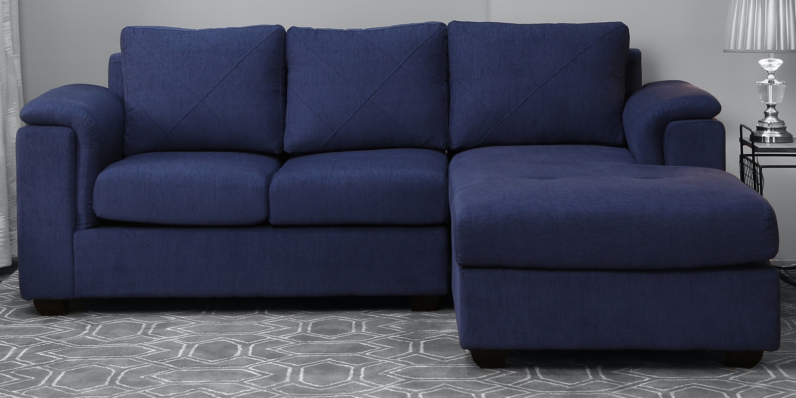 Andres Fabric LHS Sectional Sofa (2 + Lounger) In Navy Blue Colour
