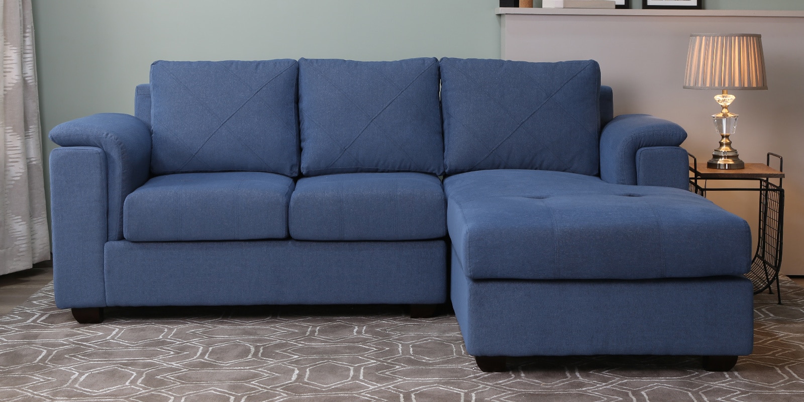 Andres Fabric LHS Sectional Sofa (2 + Lounger) With Lounger In Denim Blue Colour