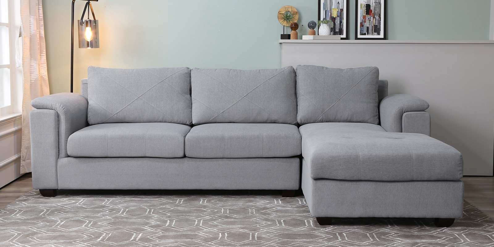 Andres Fabric LHS Sectional Sofa (3 + Lounger) In Ash Grey Colour