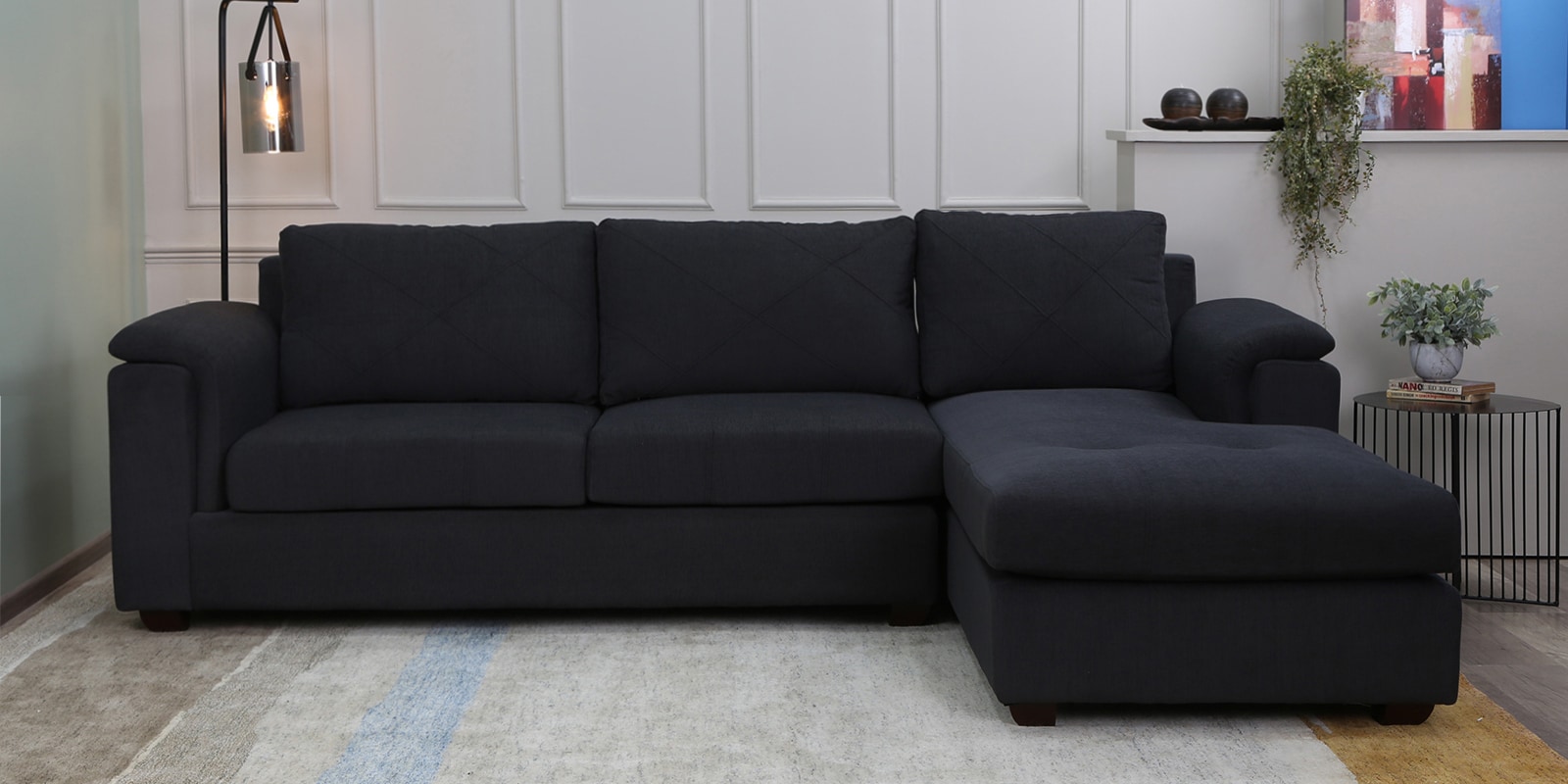 Andres Fabric LHS Sectional Sofa (3 + Lounger) In Charcoal Grey Colour
