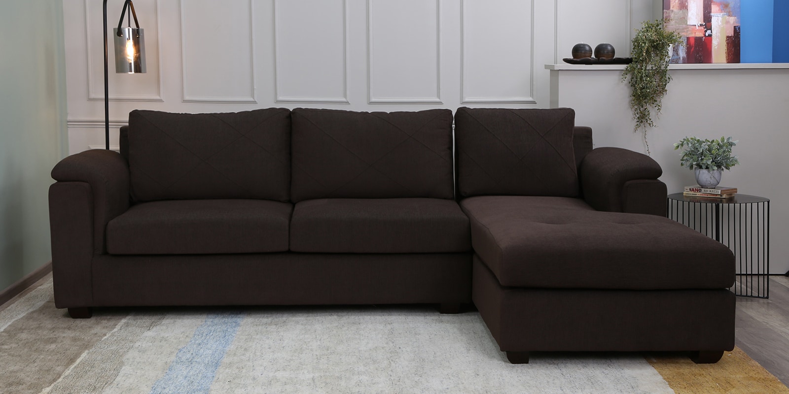 Andres Fabric LHS Sectional Sofa (3 + Lounger) In Chestnut Brown Colour
