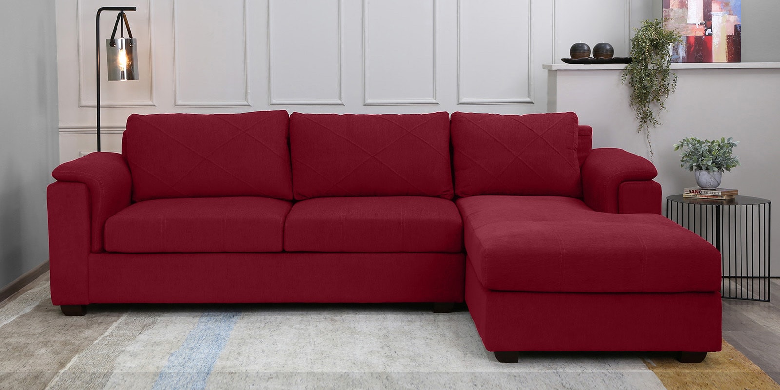 Andres Fabric LHS Sectional Sofa (3 + Lounger) In Garnet Red Colour