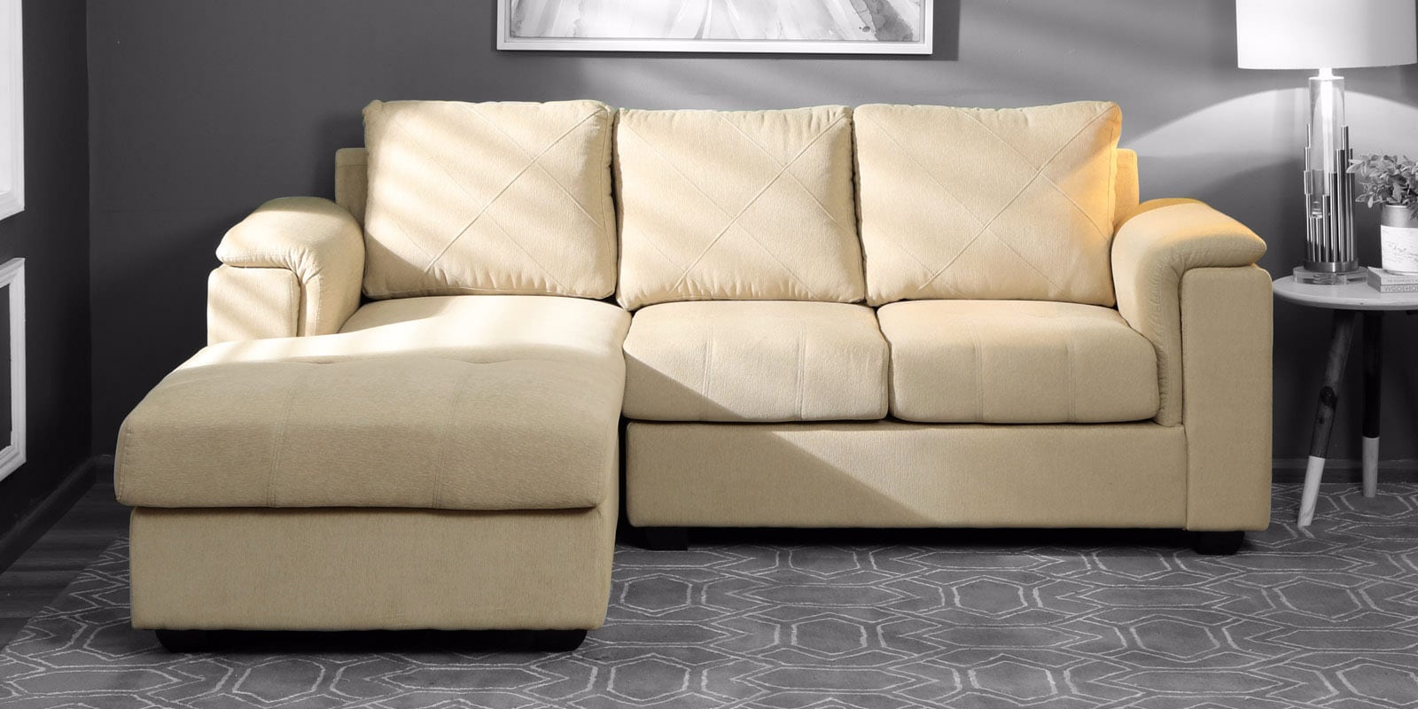 Andres Fabric RHS Sectional Sofa (2 + Lounger) in Beige Colour