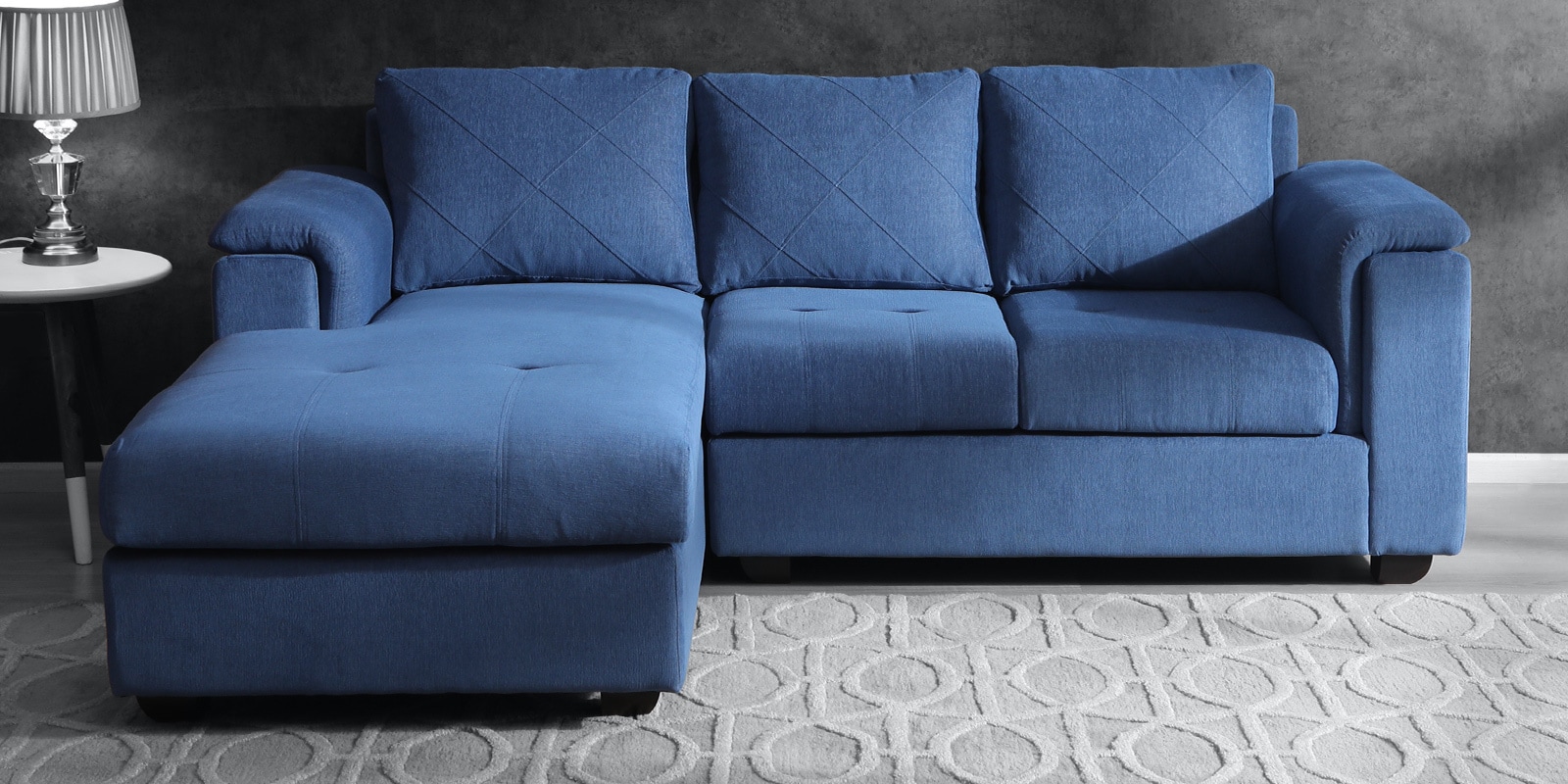 Andres Fabric RHS Sectional Sofa (2 + Lounger) in Denim Blue Colour