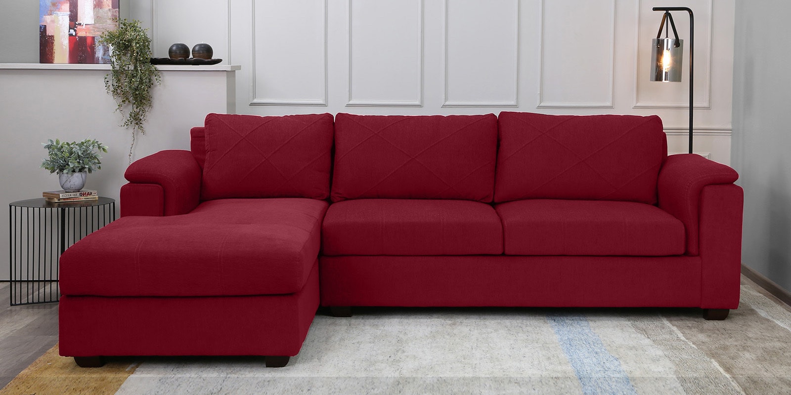 Andres Fabric RHS Sectional Sofa (3 + Lounger) in Garnet Red Colour
