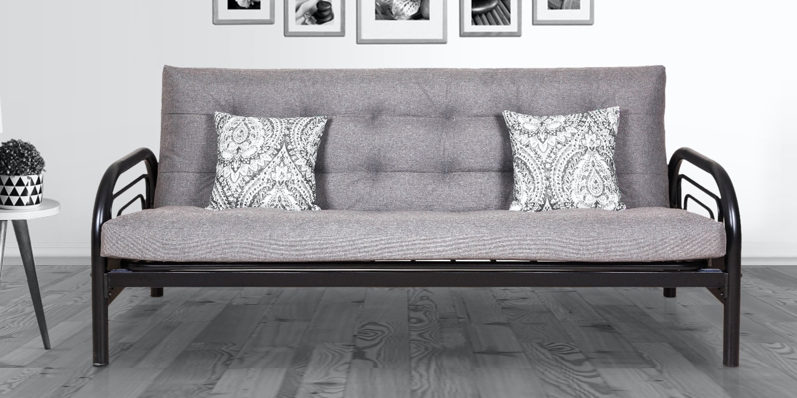 Ankara Metallic Convertible Sofa Cum Bed with Mattress & Cushions