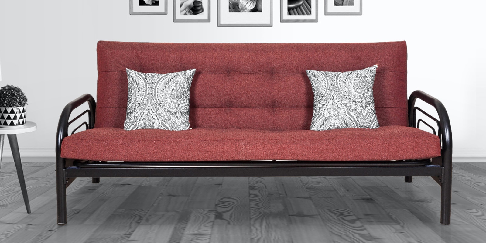 Buy Metallika Metal Convertible Sofa Cum Bed in Maroon Finish at 49