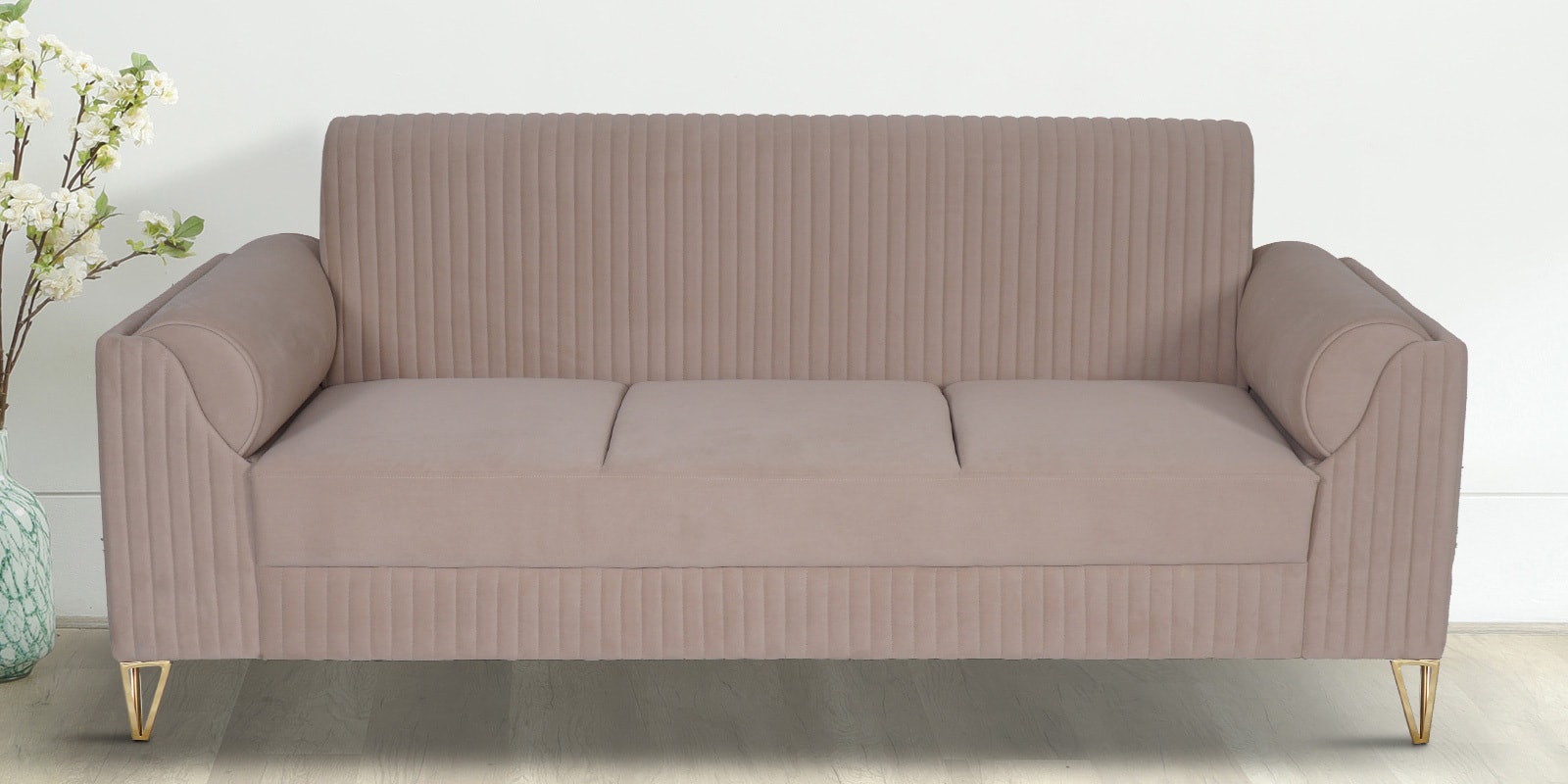 Buy Ansonia Velvet 3 Seater Sofa in Beige Colour at 50 OFF by Care