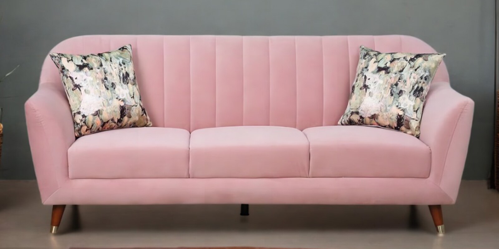 Antalya Velvet 3 Seater Sofa in Plush Pink Colour