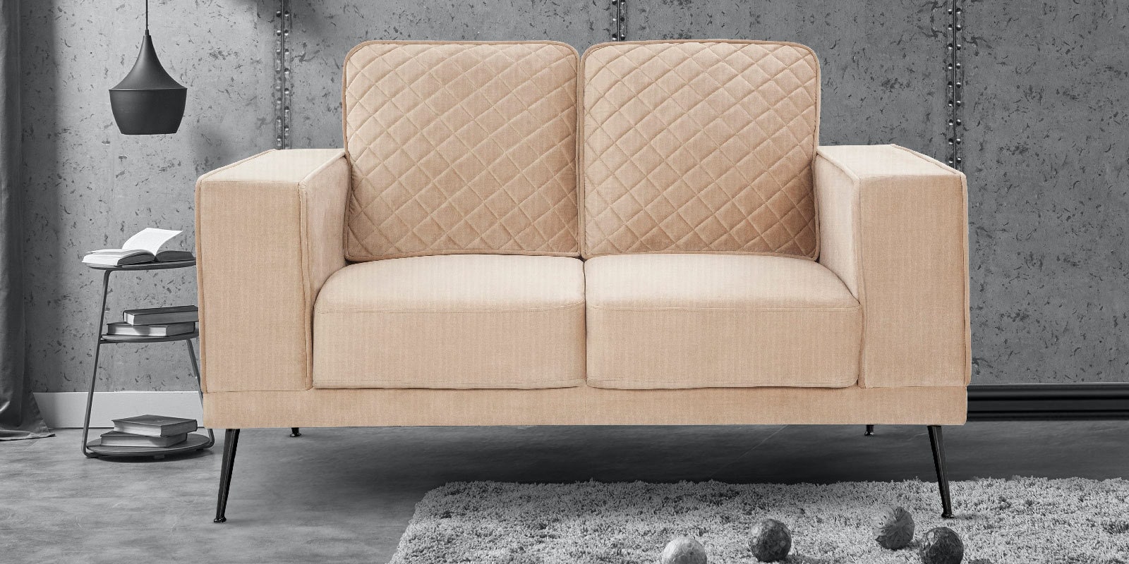 Buy Anwen 2 Seater Sofa in Velvet Beige Colour at 3 OFF by Casacraft
