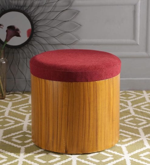 Buy Ana Pouffe With Storage In Walnut With Garnet Red Colour By