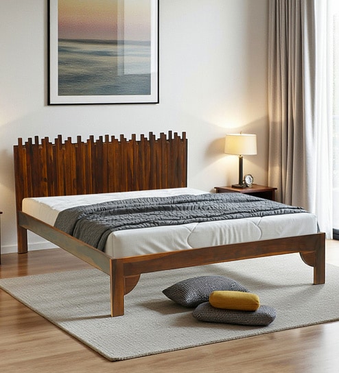 Andau Sheesham Wood Queen Size Bed In Provincial Teak Finish