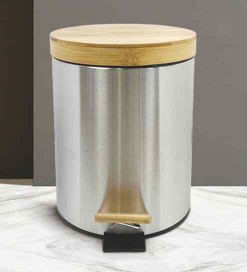 ANDAZ 6930 Bamboo Lid Step Bin Metallic
