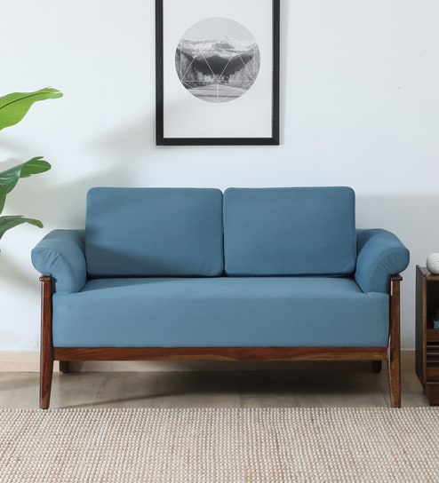 Andorra Sheesham Wood 2 Seater Sofa In Blue Colour