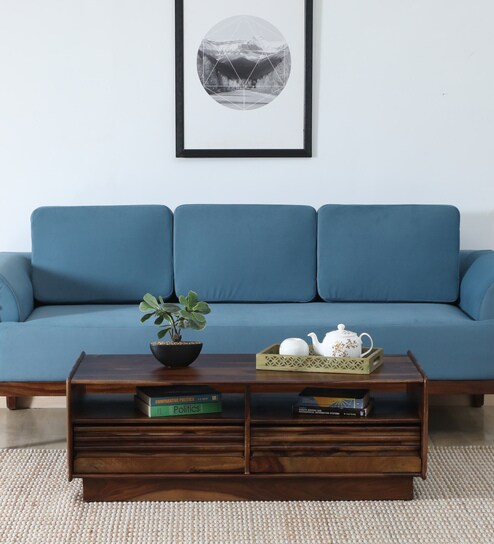 Andorra Sheesham Wood Coffee Table With 2 Drawer In Scratch Resistant Provincial Teak Finish