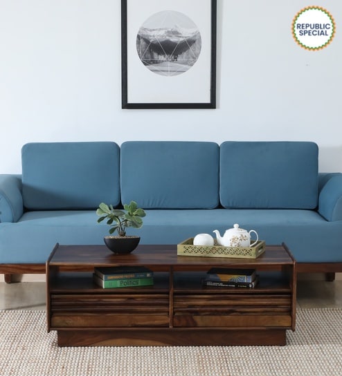 Andorra Sheesham Wood Coffee Table With 2 Drawer In Scratch Resistant Provincial Teak Finish