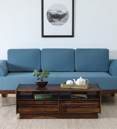Andorra Sheesham Wood Coffee Table With 2 Drawer In Scratch Resistant Provincial Teak Finish