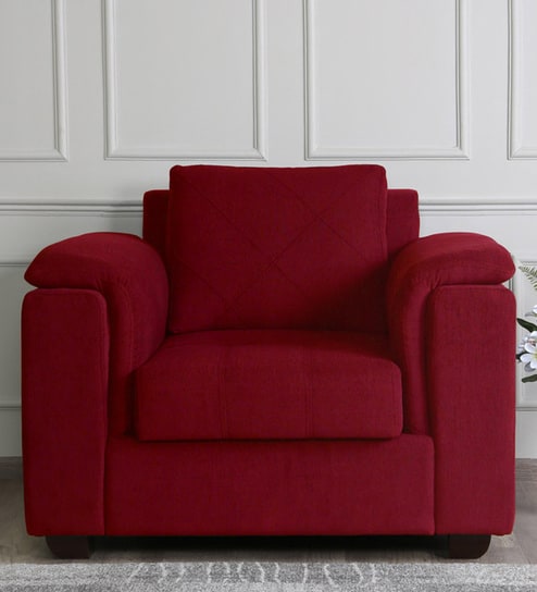 Andres Chenille Fabric 1 Seater Sofa In Garnet Red Colour
