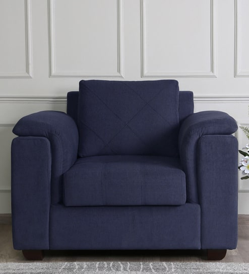 Andres Chenille Fabric 1 Seater Sofa In Navy Blue Colour