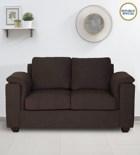 Andres Chenille Fabric 2 Seater Sofa In Chestnut Brown Colour
