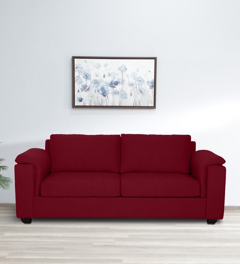 Andres Chenille Fabric 3 Seater Sofa In Garnet Red Colour