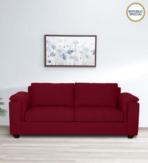 Andres Chenille Fabric 3 Seater Sofa In Garnet Red Colour