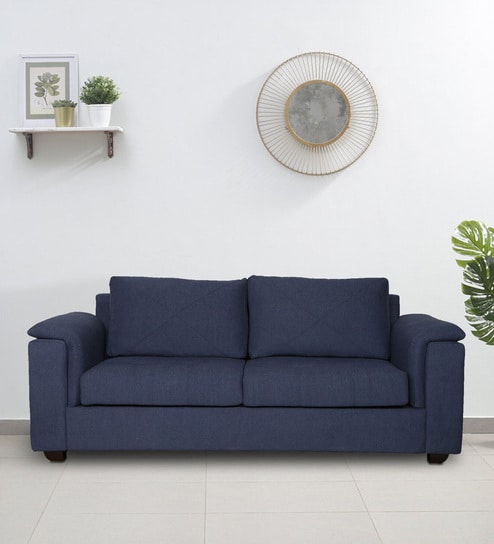 Andres Chenille Fabric 3 Seater Sofa In Navy Blue Colour