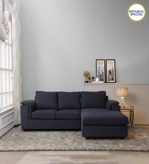 Andres Fabric LHS Sectional Sofa (2 + Lounger) In Charcoal Grey Colour