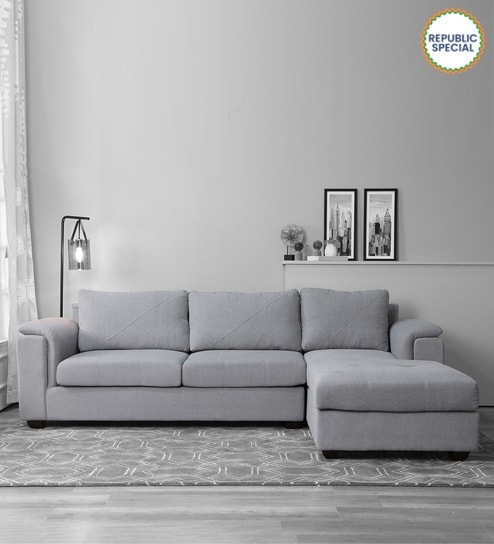 Andres Fabric LHS Sectional Sofa (3 + Lounger) In Ash Grey Colour